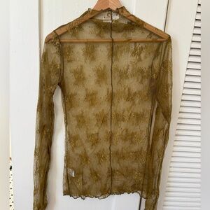 NWOT Sweet Generis Elegant Sheer Lace Top - Olive Green Sz Large